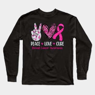 Peace Love Cure Shirt Pink Ribbon Breast Cancer Awareness Long Sleeve T-Shirt